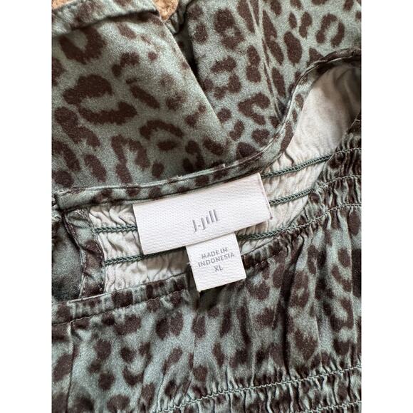 J Jill Women's Top Cheetah Print Blouse Green Lagenlook Career Professional XL - Picture 2 of 7